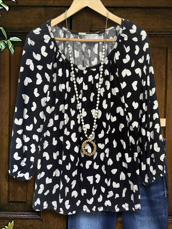 Black And White Heart Print Casual Blouse