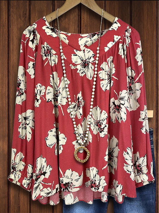 Artistic Floral Print Fashion Blouse