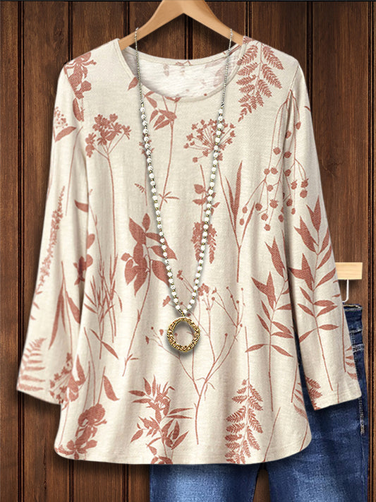 Natural Leaf Print Casual Blouse