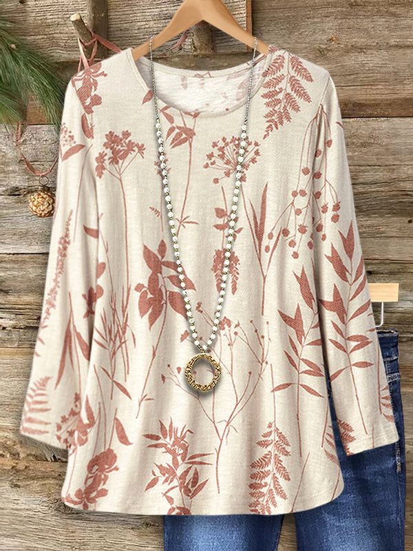 Natural Leaf Print Casual Blouse