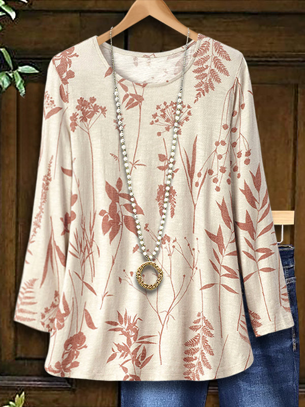 Natural Leaf Print Casual Blouse