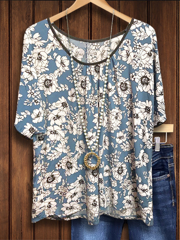 Line Floral Print Casual Blouse