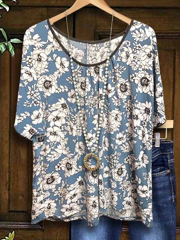 Line Floral Print Casual Blouse