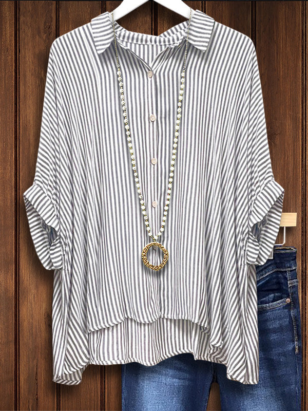 Classic Striped Dolman Sleeve Blouse