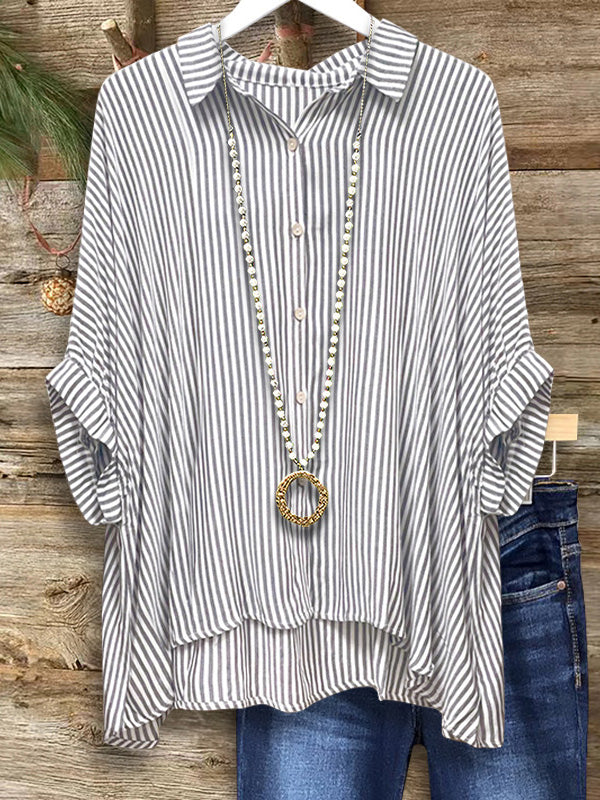 Classic Striped Dolman Sleeve Blouse