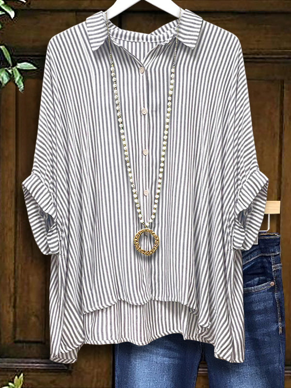 Classic Striped Dolman Sleeve Blouse