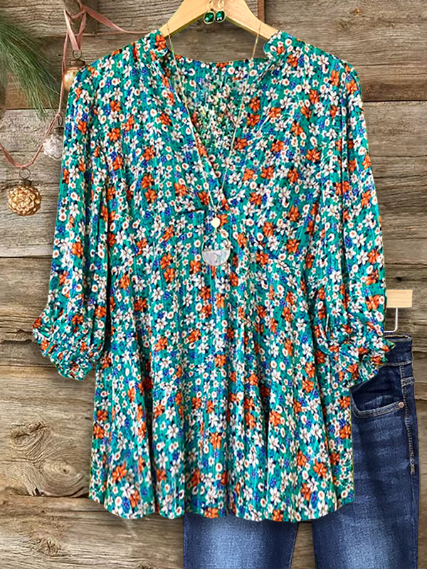 Floral Print Ruffled Blouse