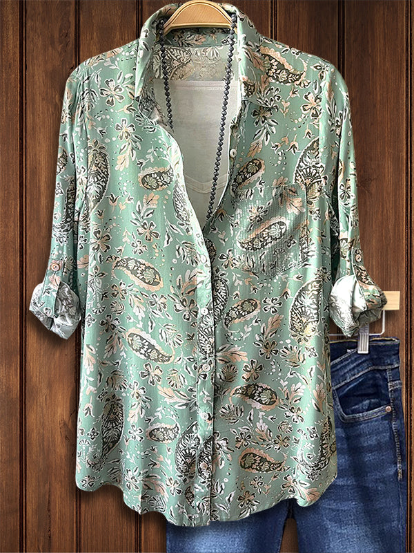 Vintage Paisley Print Casual Blouse