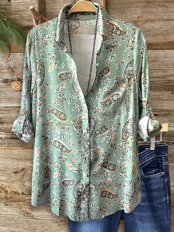 Vintage Paisley Print Casual Blouse