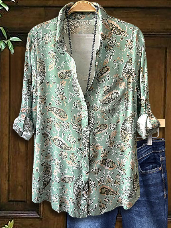 Vintage Paisley Print Casual Blouse