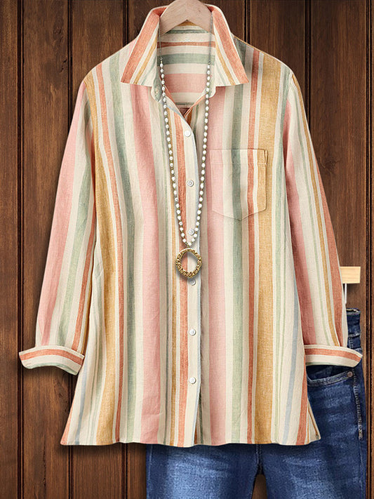 Versatile Color Stripe Print Blouse