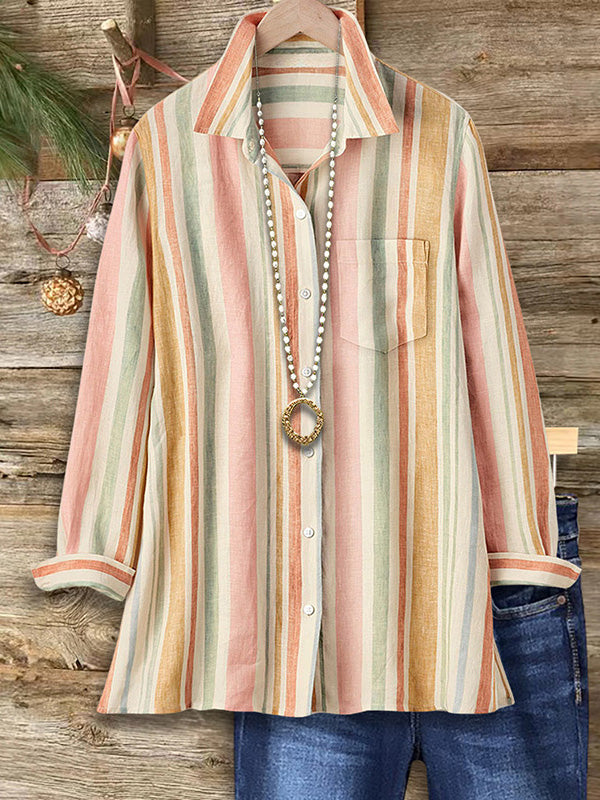 Versatile Color Stripe Print Blouse