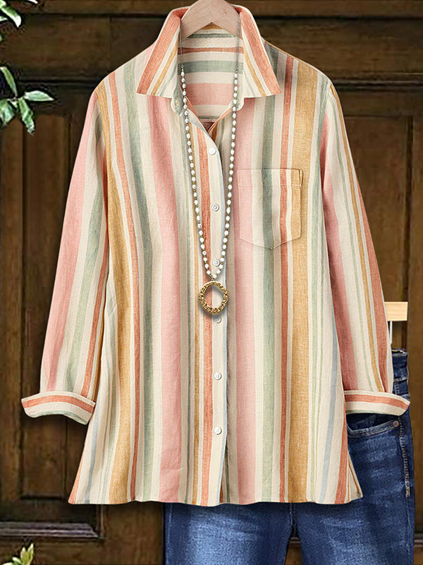 Versatile Color Stripe Print Blouse