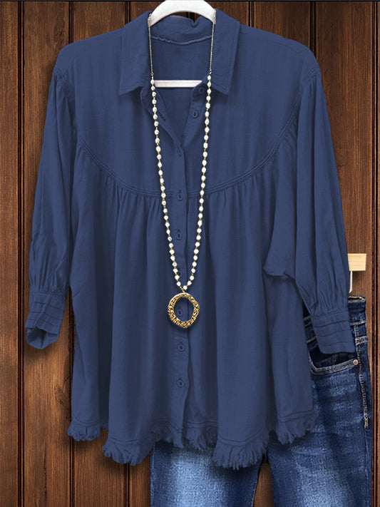 Solid Ruffled Casual Blouse