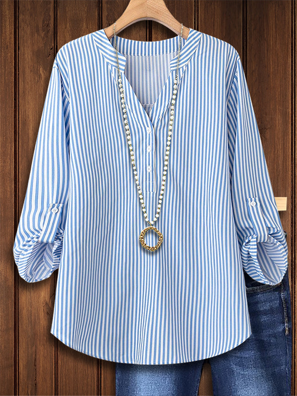 Classic Blue And White Striped Versatile Blouse