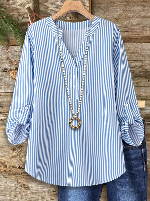 Classic Blue And White Striped Versatile Blouse