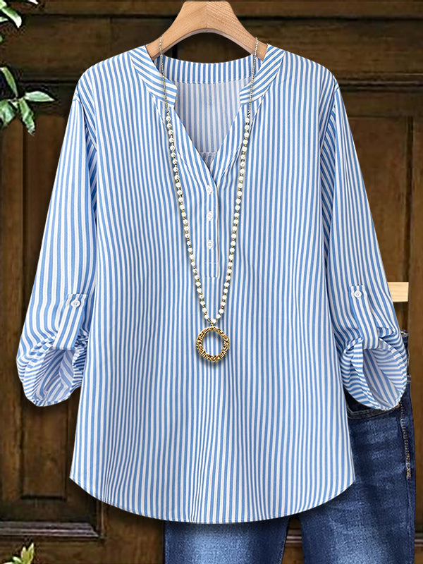 Classic Blue And White Striped Versatile Blouse