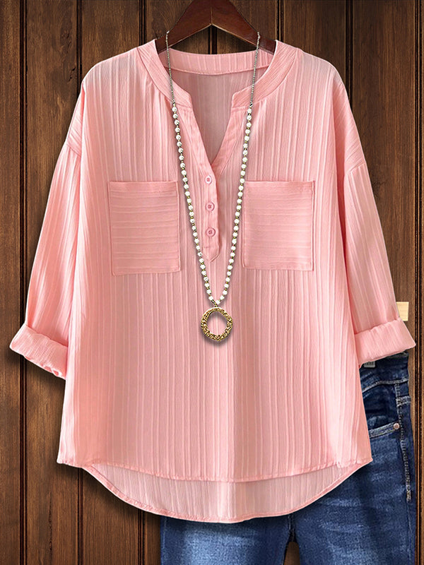 Solid Color Textured Fabric Versatile Blouse