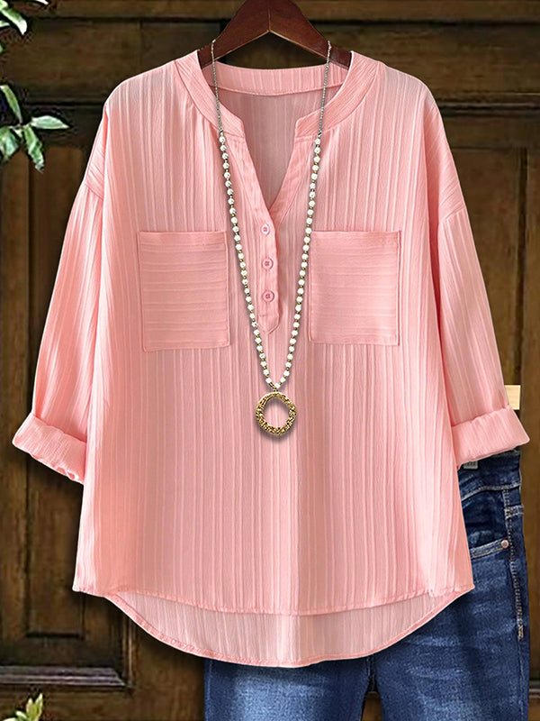 Solid Color Textured Fabric Versatile Blouse