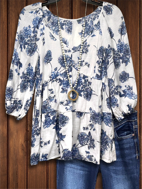 Vintage Floral Print Casual Blouse