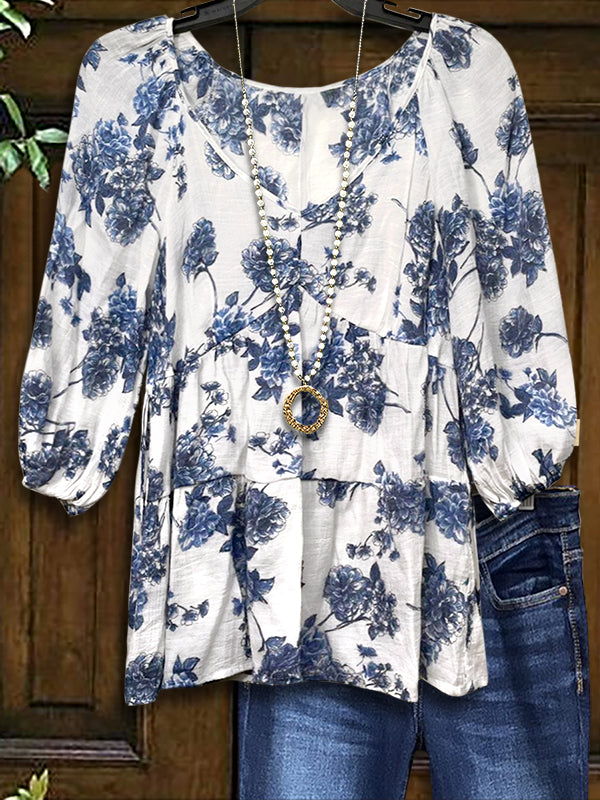 Vintage Floral Print Casual Blouse