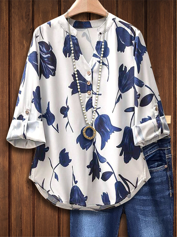 Blue And White Floral Fashion Blouse