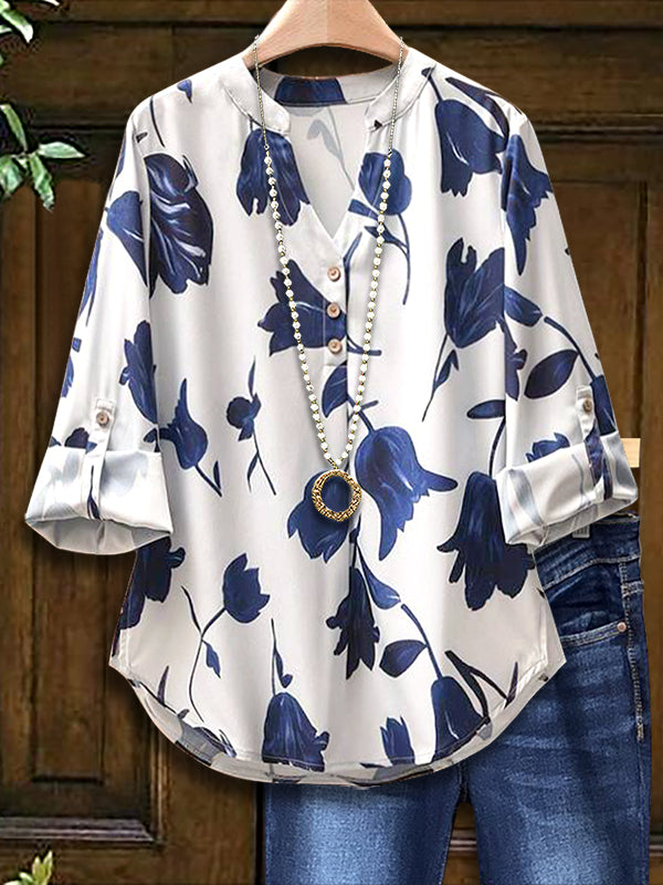 Blue And White Floral Fashion Blouse