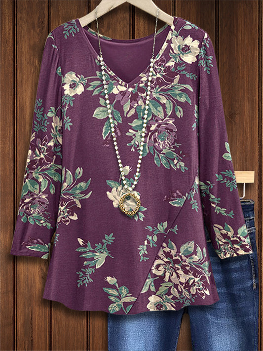 Artistic Floral Print Casual Blouse