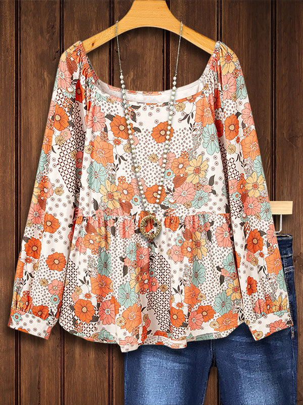 Colorful Floral Print Casual Blouse