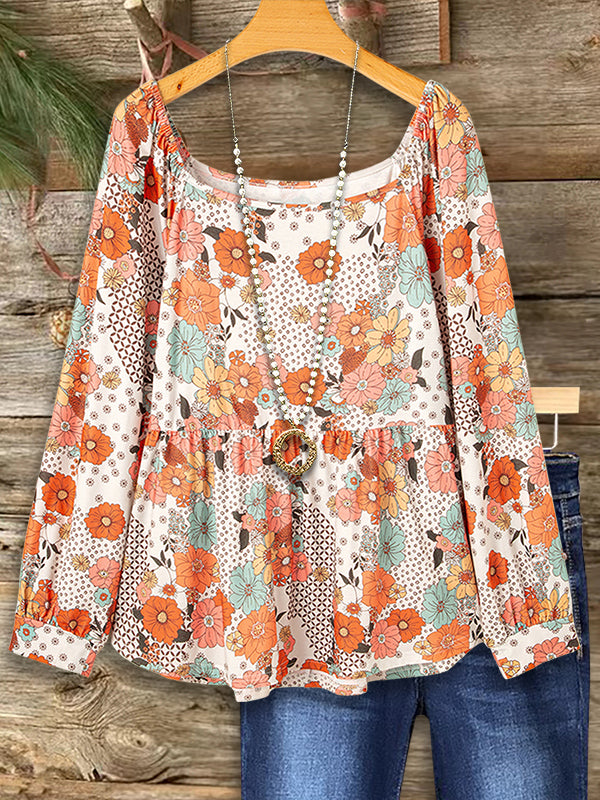 Colorful Floral Print Casual Blouse