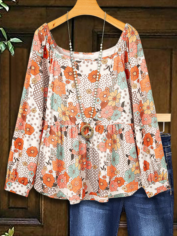 Colorful Floral Print Casual Blouse