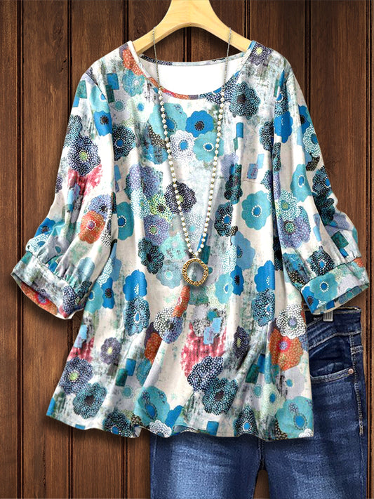 Retro Floral Print Casual Top