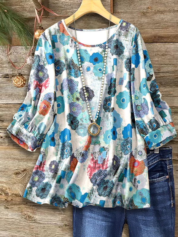 Retro Floral Print Casual Top