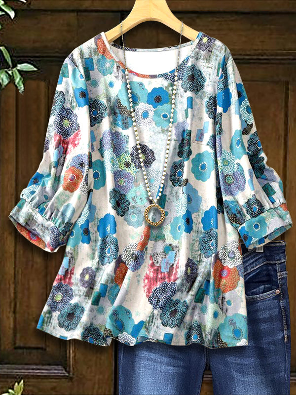 Retro Floral Print Casual Top