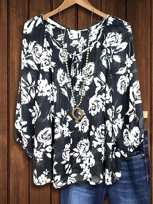 Rose Floral Print Fashion Blouse