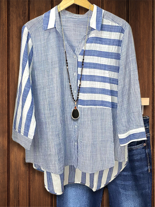 Striped Patchwork Casual Blouse