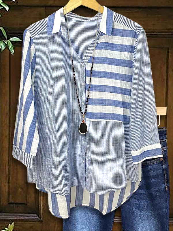 Striped Patchwork Casual Blouse