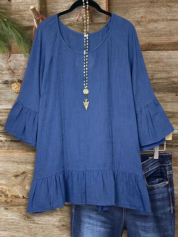 Solid Color Ruffled Casual Blouse