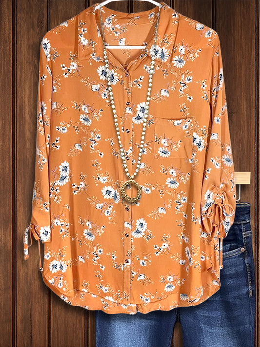 Daisy Print Patch Pocket Blouse