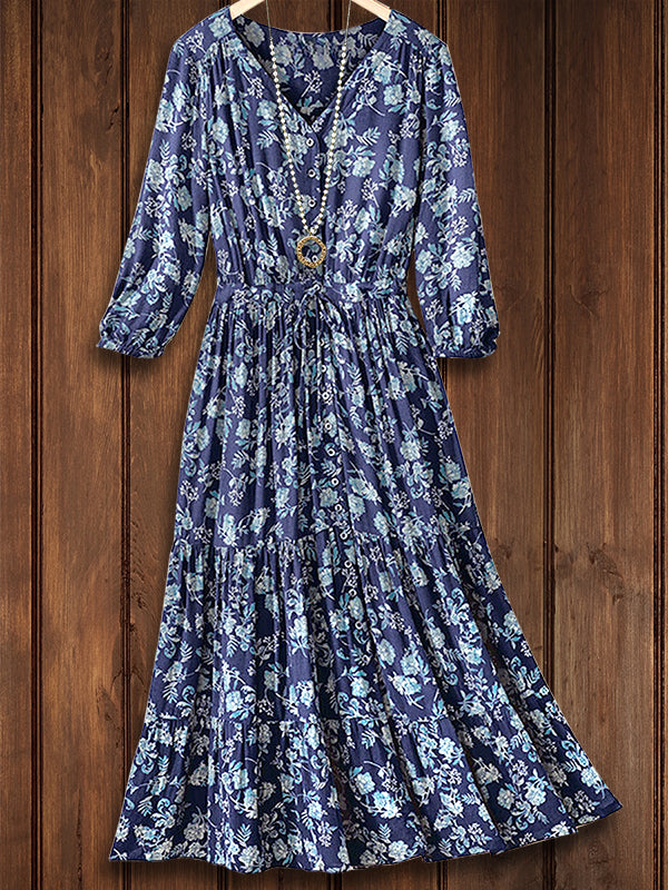 Vintage Floral Print Romantic Dress