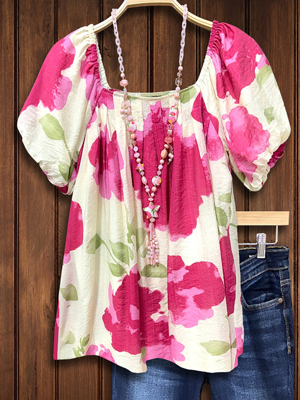 Arty Floral Print Puff Sleeve Blouse