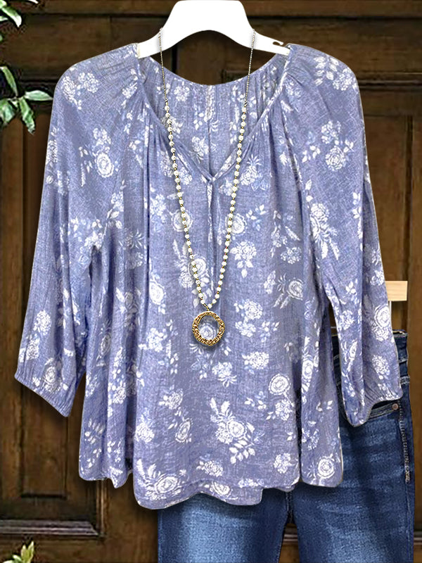 Vintage Floral Print Casual Blouse