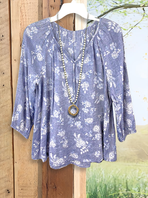 Vintage Floral Print Casual Blouse