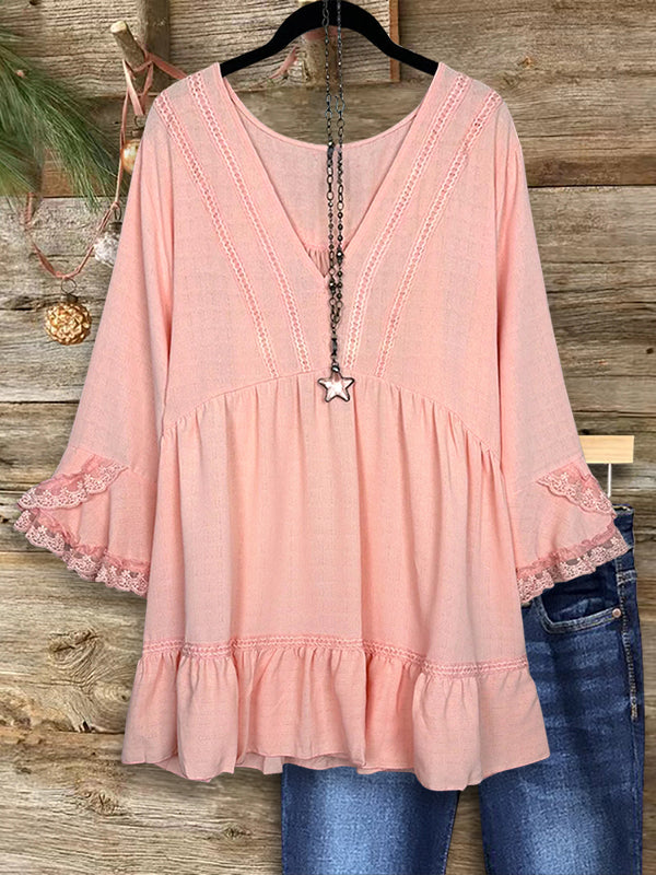 Solid Color Lace Casual Blouse