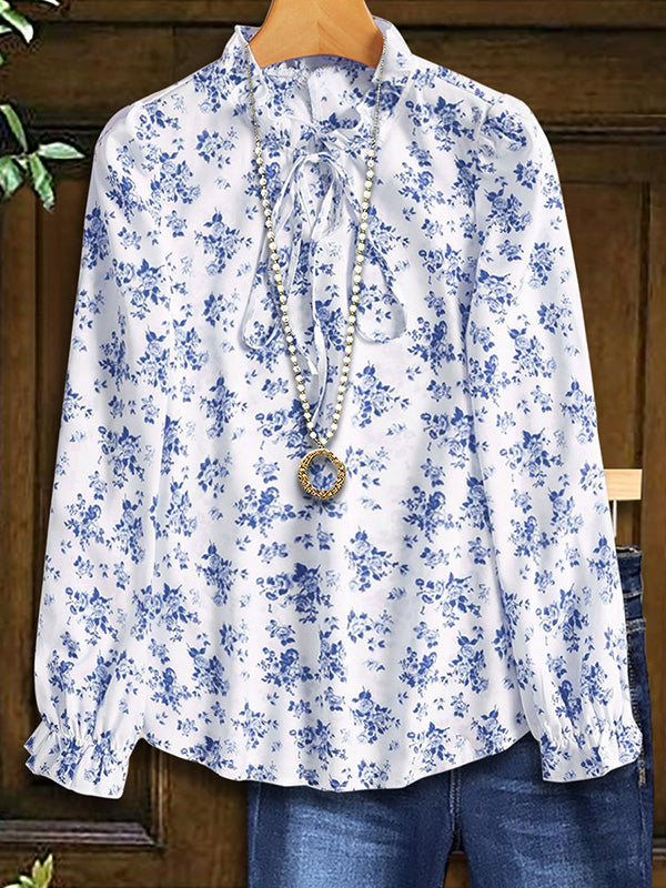 Classic Floral Print Ruffled Blouse