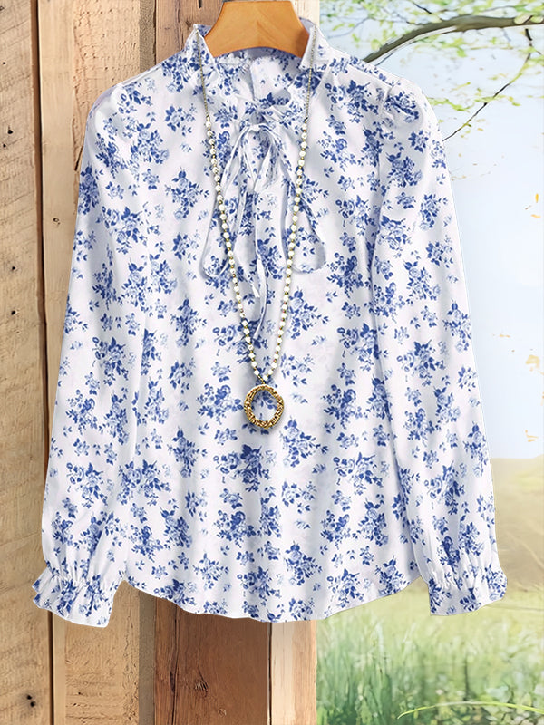 Classic Floral Print Ruffled Blouse