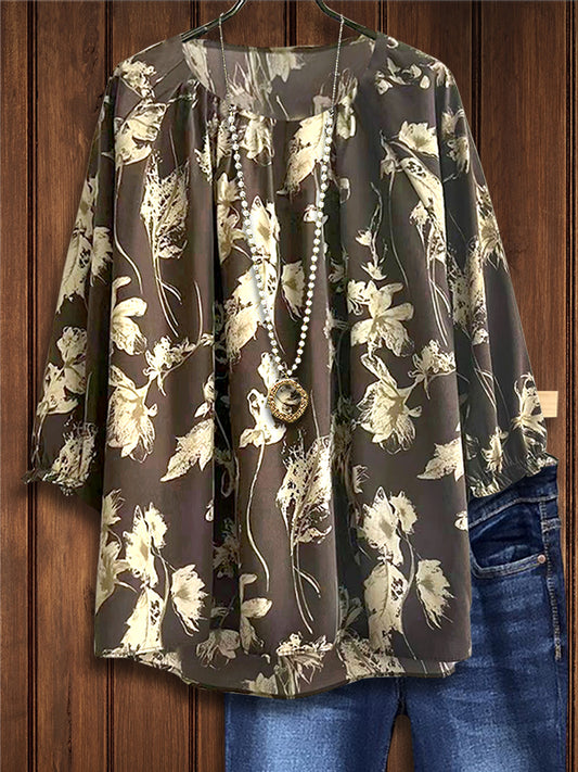 Abstract Floral Print Casual Blouse