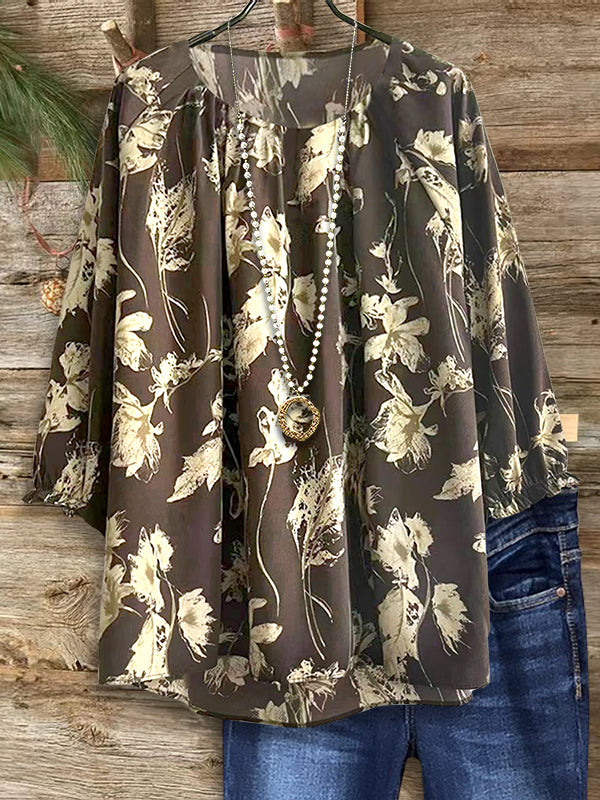 Abstract Floral Print Casual Blouse