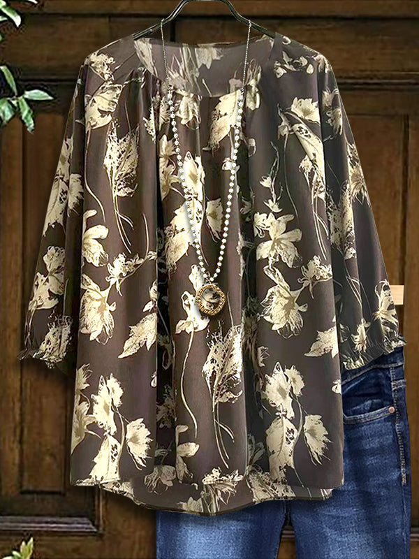 Abstract Floral Print Casual Blouse