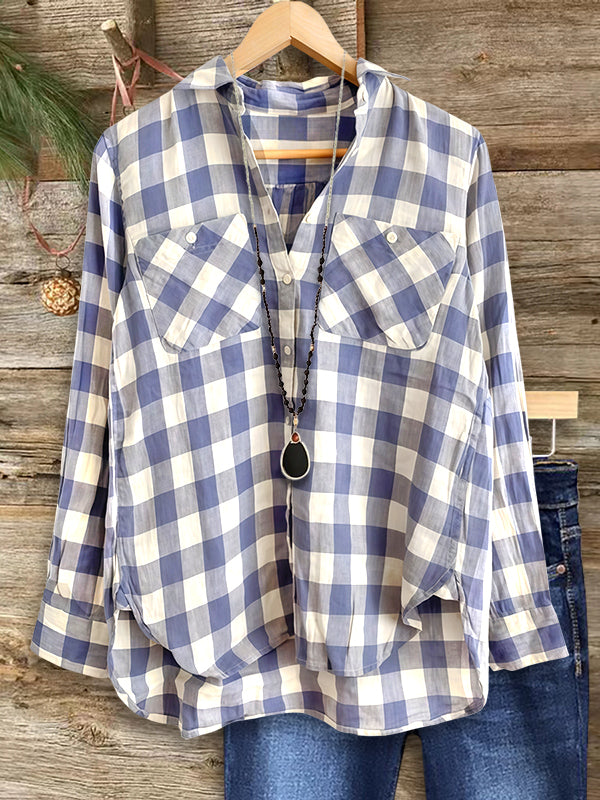 Classic Plaid Patch Pocket Blouse